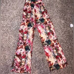 PLT Floral Wide-Leg Satin Pants - Pink Multi